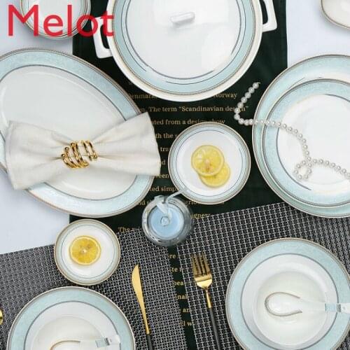Bone China Tableware Dishes Set Household Combination Ceramic Tableware Jingdezhen Simple Modern Chinese Bowls and Plates