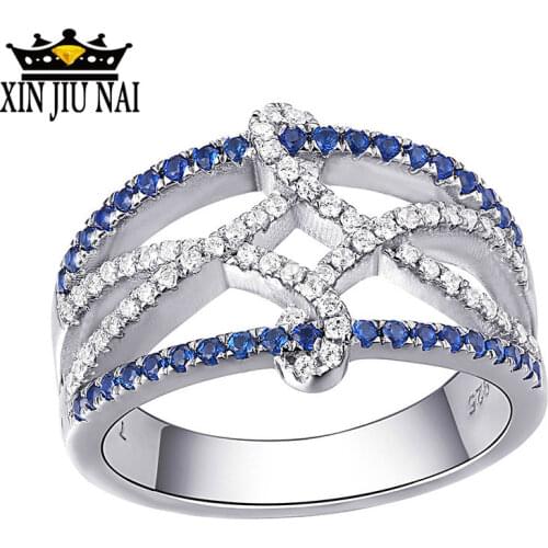 Newshe Eternal Wedding Engagement Creative Commemorative Ring, Ladies Blue and White AAA Zirconia 925 Silver Classic , Size 6-10