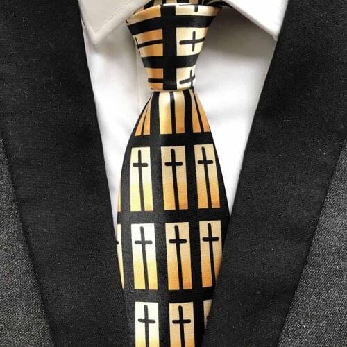 New Designer Church Priest Clergy Necktie God Bless Christians Holy Neck Tie with Crosses Jesus Pattern