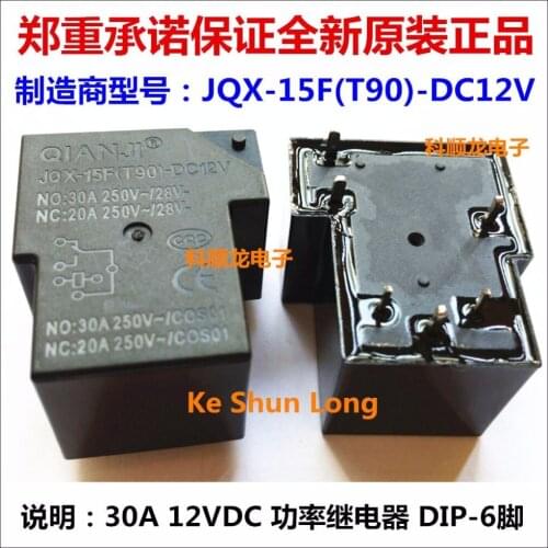 Original New QIANJI JQX-15F(T90)-DC12V JQX-15F(T90)-12VDC JQX-15F(T90)-DC24V JQX-15F(T90)-24VDC 30A 6PINS Power Relay