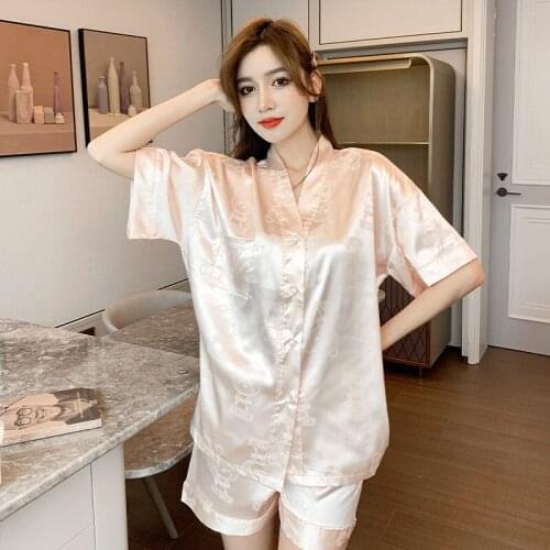 2021 New Pajamas Womens Summer Ice Silk Thin Short Sleeve Princess Style Lovely Home Clothes Set Lady Sleepwear Nightwear