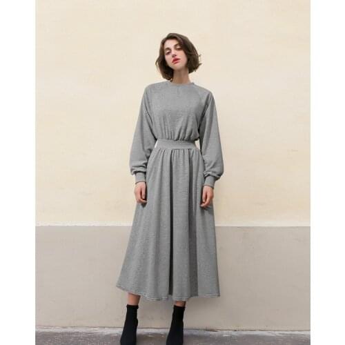 Spring Autumn Dress Women Elegant Good Quality O-Neck Long Sleeves Solid Party Dresses 2021 New Fashion Loose Casual Vestidos