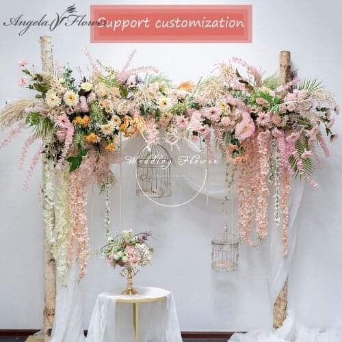 Custom Wedding Arch Decor Artificial Flower Wall Pink Hanging Flower Row Arrangement Creative Floral Party Event Stage DIY Props