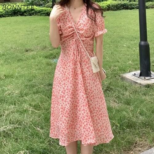 Dresses Women Summer Shirring Korean Style Tender Gentle Empire Holiday Chic Elegant French Sundress Puff Sleeve Ladies Vestidos