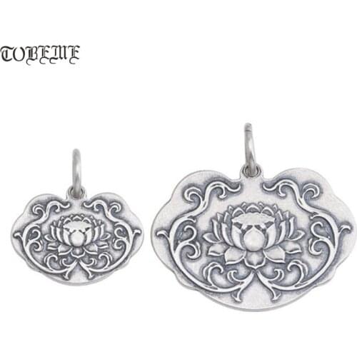 100% 925 Silver Pendant 925 Sterling Longevity Pendant Good Luck Lotus Pendant Lucky Charm Jewelry