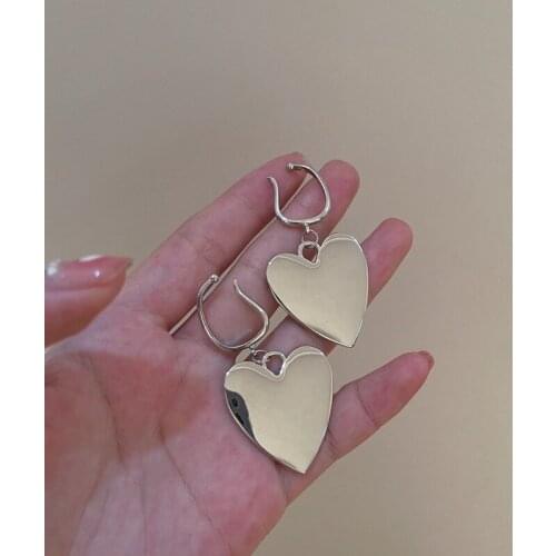 VSnow Minimalist Mirror Love Heart Copper Alloy Clip Earrings for Women Delicate Silver Color Wedding Earring Jewelry Pendientes