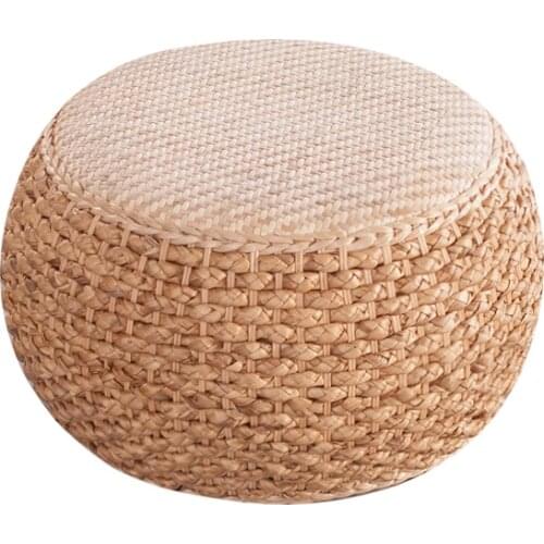 Strong load-bearing rattan-woven low pouf durable creative round stool handmade countryside taburete
