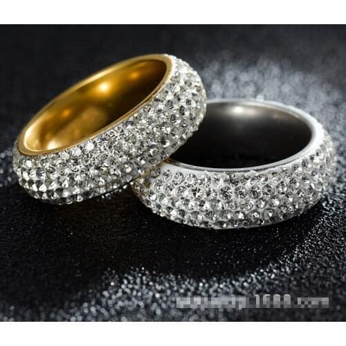 Rhinestone 5 row Stainless steel ring women fashion trend wedding jewelry
