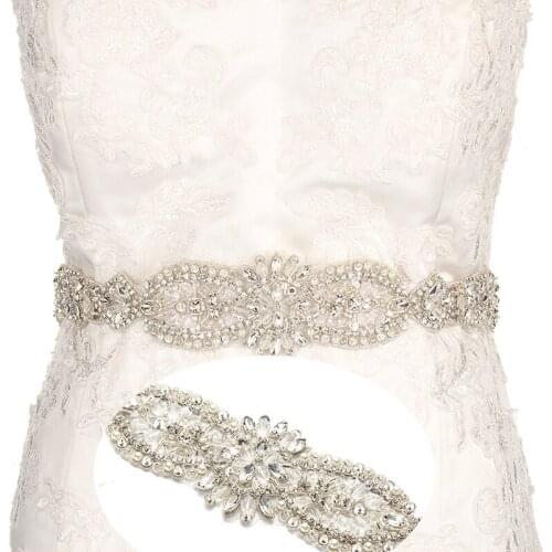 YANSTAR Bridal Rhinestone Wedding Belts Rose Gold Crystal 46CM Length Iron On Ribbons With Box For Bridal Gowns