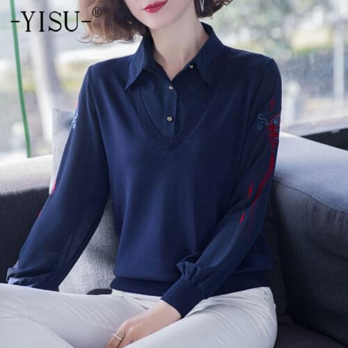 YISU Loose Fake two-piece Womens sweater Shirt collar Spring tops Long sleeves Jumper Female Casual Knitted pullover 2021 New