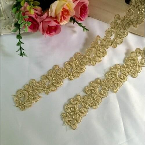 Embroidered Tulle Mesh Lace Trim Gold Full Dress Lace Trimming Golden Lace Border Corded Lace Trim 5 Yards