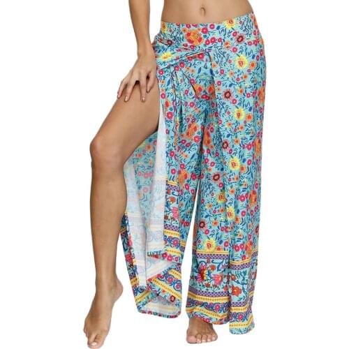 Womens Palazzo Slit Wide Leg Yoga Pants Casual Beach Boho Hippie Bohemian Pilate Plus Size