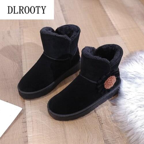 Women Snow Boots Ankle Winter Warm Short Plush Female Casual Shoes Woman Flat Flower Fashion Platform Round Toe Lace Up