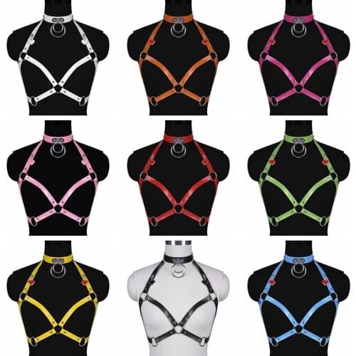 Women Goth Leather Sexy Alluring Caged Bra Harajuku Lingerie Breast Harness Udder Bondage BDSM Slave Adult Games Exotic Sex Toy