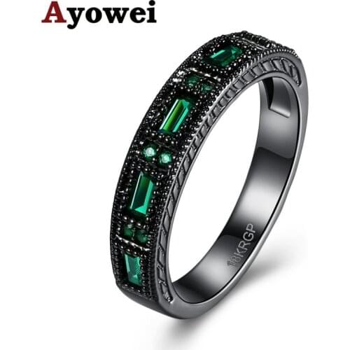 Ayowei wedding gifts rings for women green crystal black gold tone fashion jewelry ring us size # 6 #7#8 JR2162A
