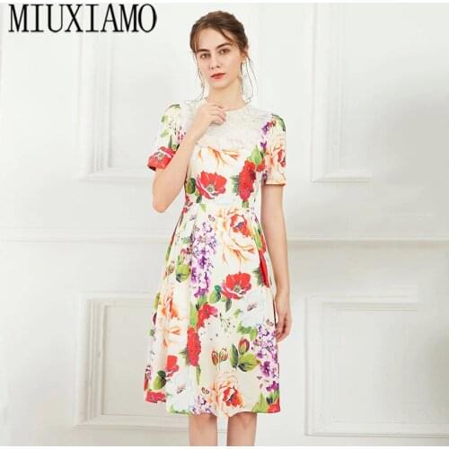 2021 New Summer Womens Wear Elegant high quality apricot Peter Pan Collar Short Sleeves Cascading Ruffle Print Casual Dress