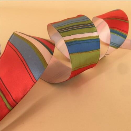 38MM 25yards Wired Edge Colorful Rainbow Satin Heat Transfer Ribbon for Festival Christmas Decoration New Year Gift Wrapping
