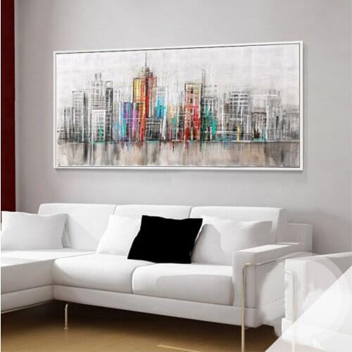 ART Abstract Art City Skyline Canvas Painting Printed On Canvas Wall Art For Living Room Modular Building Pictures