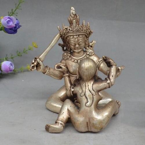 Antique bronze collection copper silver-plated hand-carved Huanxi Buddha crafts ornaments religious supplies