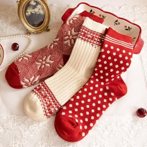 Caramella Christmas Socks 3 Pairs/Lot Soft Cotton Socks Christmas Gift for Girl Women Home Style New Year Gift Pack
