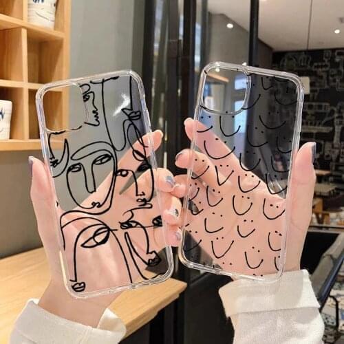Sketch abstract girl couple line phone case for iphone 11 12 pro max mini x xsmax xr 6 7 8 plus se 2020 Luxury transparent cover