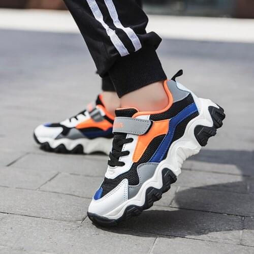 Fashion Orange Wave Bottom Sneakers For Kids Outdoor Hook & Loop Sports Shoes For Boy Girls Breathable Mesh Kids Running Shoes