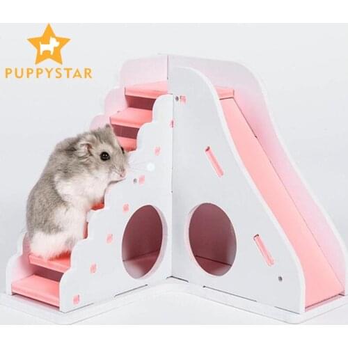 Solid Wood Hamster Slide Stairs Guinea Pig House Washable Rat House Cage Pet Games Hamster Toy House Hamster Accessories ZG0011