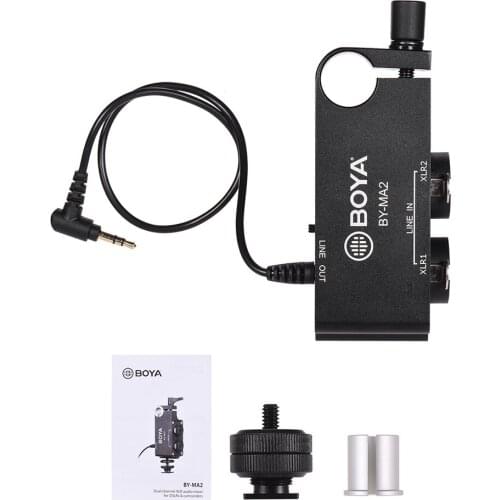 Boya BY-MA2 Dual-Channel Record Audio Mixer XLR Jack 6.5mm to 3.5mm Wireless Microphone System for Canon Nikon Sony DSLR Camera
