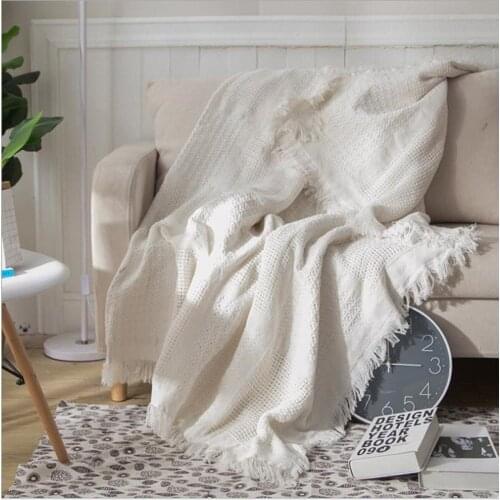 White Grid Cotton Knitted Throw Blanket Double-Sided Travel Robe Throws Nordic Sofa Bed Living Room Blanket Decorative