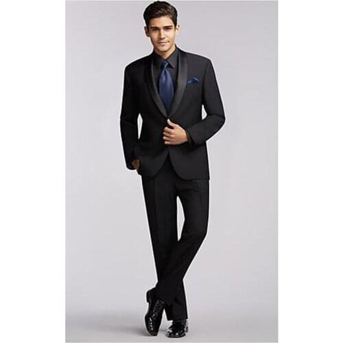 Custom Made Groom Tuxedos Black Groomsmen Shawl Satin Lapel Men Wedding Suits Best Mens Suit (Jacket+Pants+Bow Tie) B614