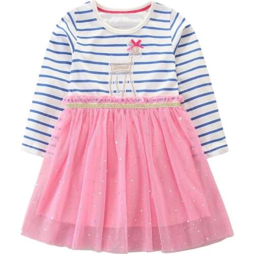 Jumping Meters New Princess Girls Dresses Mesh Stars Party Fashion Dress Long Sleeve Children Clothes Birthday Baby Dresses