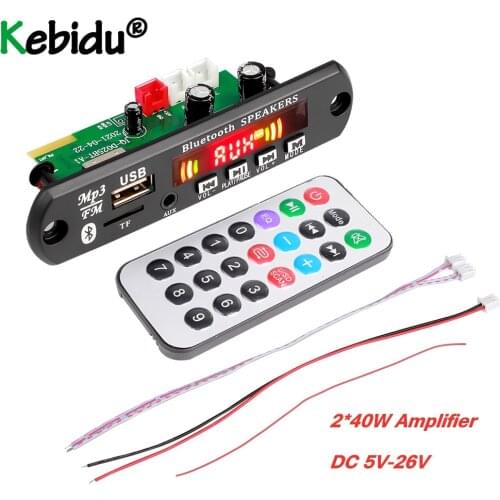 Kebidu 2*40W Bluetooth Wireless MP3 Player WMA Decoder Board With Amplifier Car Audio USB TF FM Radio Module For Car Speaker