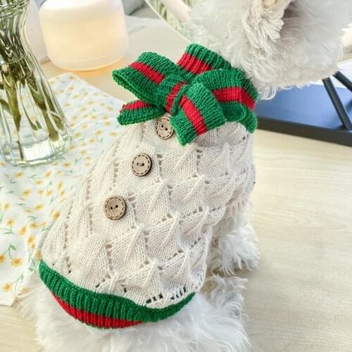 Classic Dog Winter Sweater with Tie Thick Weaving Warm Pet Cat Clothing Lovely Princess New Year Coat Christmas Dog Clothes