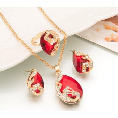 1 set of peacock pattern exquisite crystal jewelry necklace ring earrings three-piece suit ladies jewelry