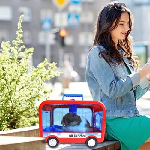 Small Pet Nest Hamster Campus Bus Shape Portable Take-out Cage Hamster Cage Portable Transport Device Small Animal Handling Cage
