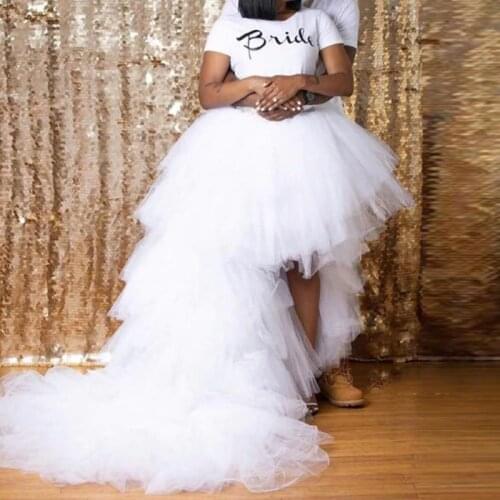 Fashion White High Low Skirt Custom Made Puffy Tulle Skirts Women Chic Tutu Long Prom Skirt Zipper Waistline Party Skirts