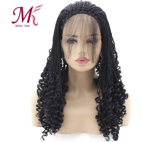 Moko Long Synthetic Twist Braided Lace Front Wigs Senegalese Twist Braids Wig for Black Women Kinky Curly Lace Front Wig