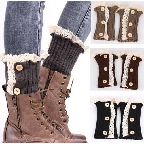 2016 New Women boot cuff Short Button down Lace Knitted Leg Warmers Foot socks boot cuff lace knit leg warmer 21pair/lot #3967
