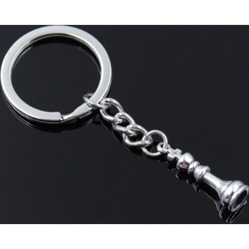 New Fashion Men 30mm Keychain DIY Metal Holder Chain Vintage Chess King Queen Rook Knight Pawn Bishop Silver Color Pendant Gift