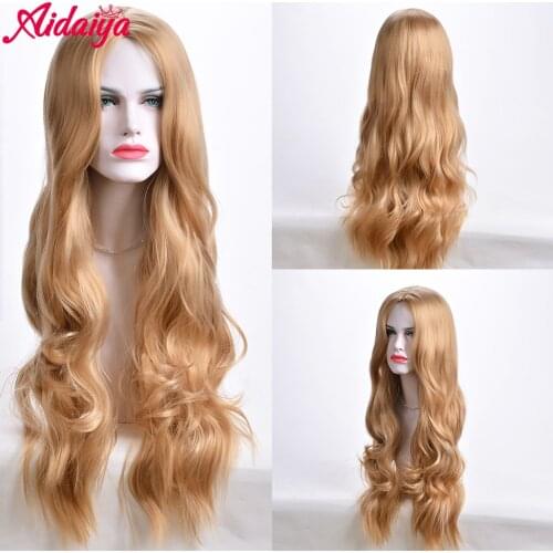 Aidaiya Fashion Long Gold Blonde Synthetic Wig For Women Cosplay Hair Wigs With Bangs Cosplay Party Daily False Hair Wig