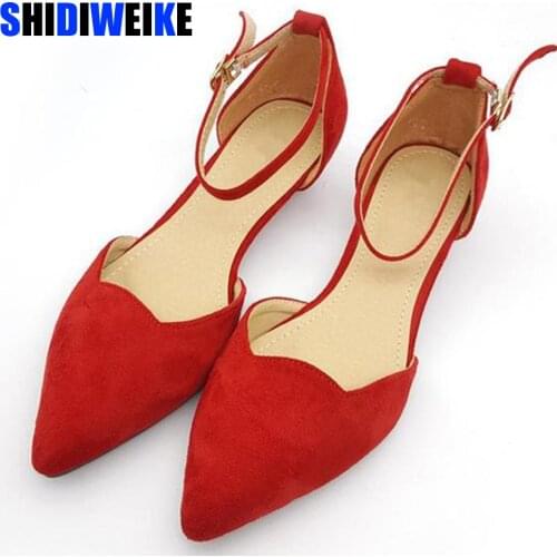 2021 Sexy Women Buckle Strap Low Heels Pumps Pointed Toe Flock D'Orsay Heels Shoes For Woman Ladies Single Shoes Blue g258