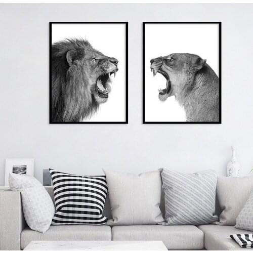 Modern Minimalist Animal Print Poster Black And White Roaring Lion Canvas Painting Living Room Bedroom Decor Wall Art Pictures