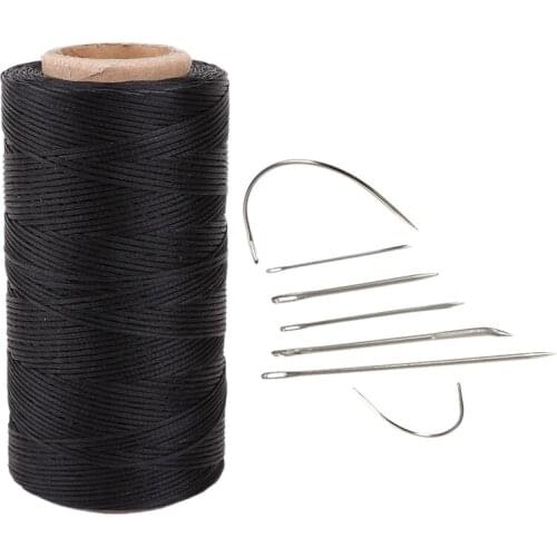 Flat Wax Wire Coil 260M Leather Leather DIY DIY Black & 7 Repair Sewing Needles Curved Threader For Leather Canvas Stainless S
