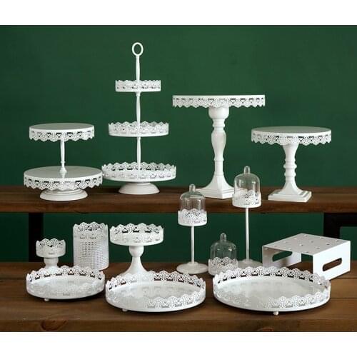 SWEETGO White cake stand set lace edge cupcake tray home decoration dessert table party supplier storage racks 5 different set