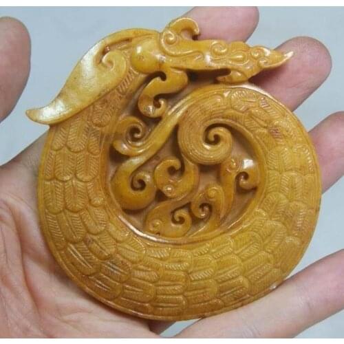 Free Shipping CHINESE OLD HANDWORK YELLOW JADE CARVED DRAGON PENDANT