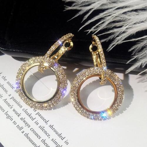 LOVBEAFAS Luxury Crystal Earrings For Women Fashion Fine Jewelry Round Gold And Silver Color Earings Wedding Party Earring Gift