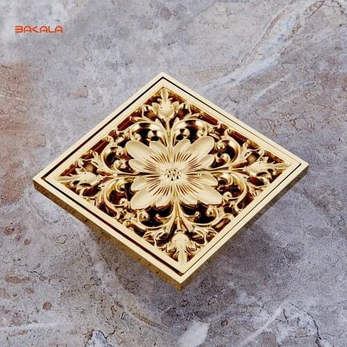BAKALA Luxury Bathroom Golden Floor washer Drain Cover Engraving Floor Drains stoppers drainer strainer gold finish 4 inch 8806