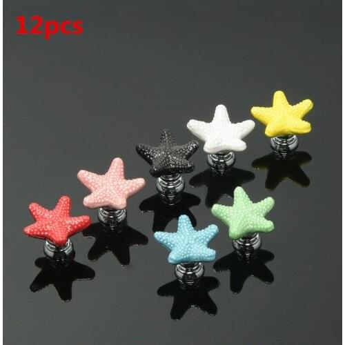 12pcs Ceramic Cabinet Pulls Starfish Shaped Pull Handle Creative Doorknob For Cabinet Drawer Wardrobe Door - Blue /White/red