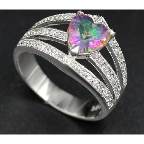 SHUNXUNZE Luxury Engagement Wedding rings jewelry for women dropshipping Rainbow Cubic Zirconia Rhodium Plated R789 size 6 8 9