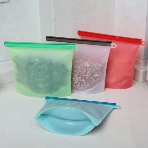500/1000/1500ml Silicone Food Storage Bag Reusable Freezer Bag Containers Leakproof Stand Fresh-keeping Bag Kitchen Organizer